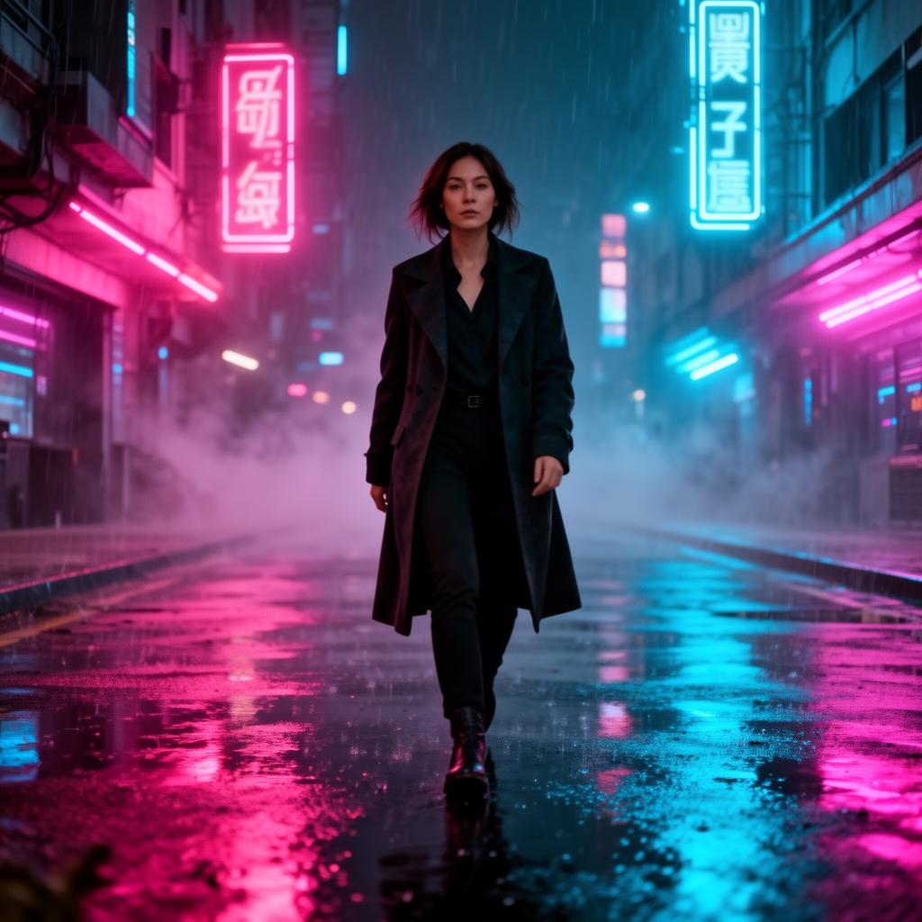 Girl Walking Through Neon Rain — Cyberpunk Night cinematic preview